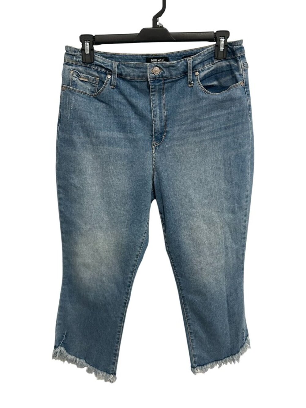 Nine West 16 Blue Denim Capri Jeans Raw Hem Detail Coastal Muted Palette